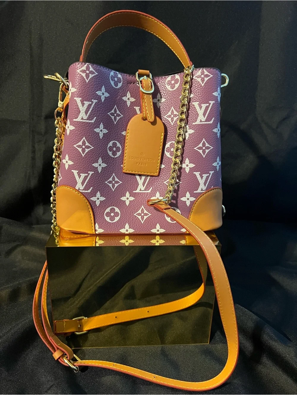 Louis Vuitton “Fashion” Purple Monogram Bucket Bag with Tan Leather - Picture 2 of 13